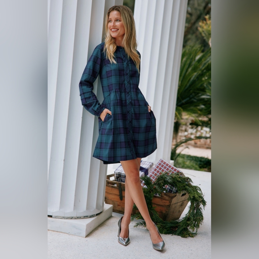 Southern Tide Women's Lendy Plaid Dress. Georgian Bay Green retail $148.00.